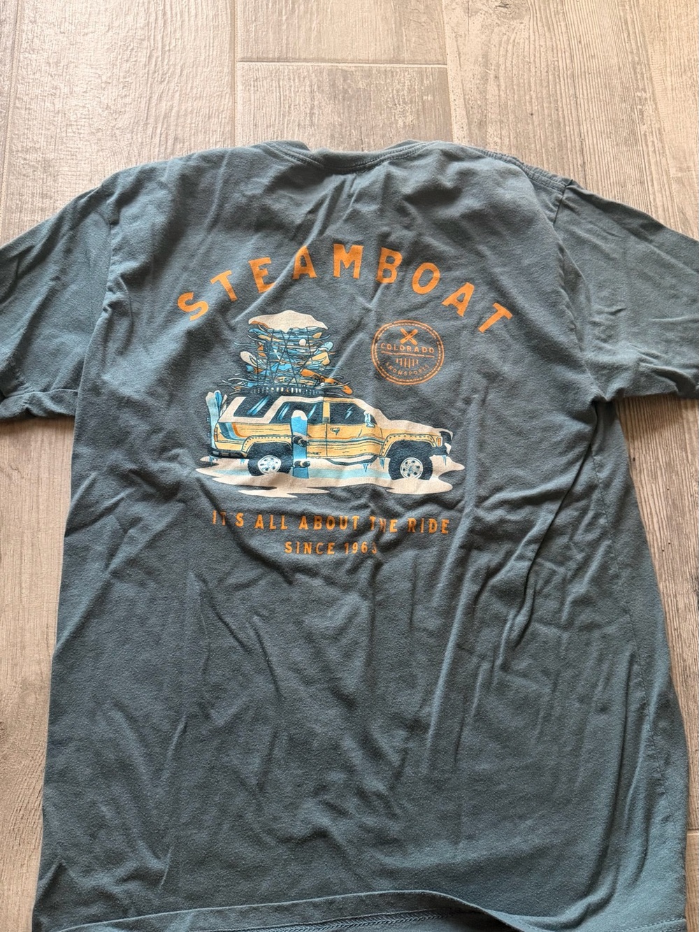 Graphic Short-Sleeve Men's Shirt - Teal with Orange Print